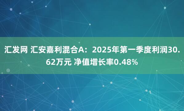 汇发网 汇安嘉利混合A：2025年第一季度利润30.62万元 净值增长率0.48%