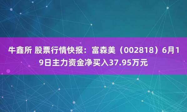 牛鑫所 股票行情快报：富森美（002818）6月19日主力资金净买入37.95万元